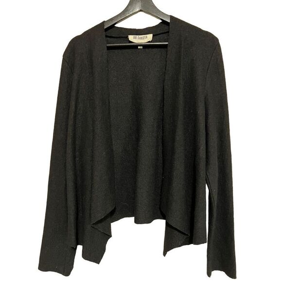 Black BB Dakota Wool Cardigan open waterfall Med - Picture 1 of 4
